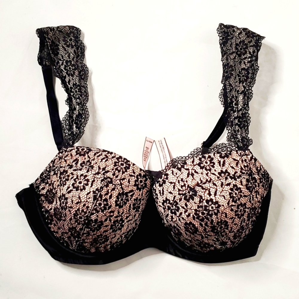 Victoria's Secret Lace Black& Blush linning Sz 34DD Lace Strap Adjustable